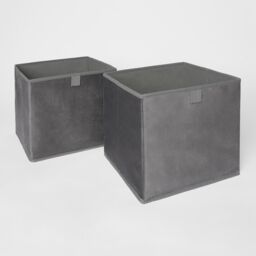 OHS 2 x Matte Velvet Cube Storage Box Folding Organiser Home Decor in Grey - thumbnail 4