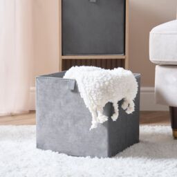 OHS 2 x Matte Velvet Cube Storage Box Folding Organiser Home Decor in Grey - thumbnail 3