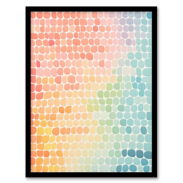 Artery8 Sunset On Sea Gradient Pastel Abstract Artwork Geometric Minimalist Art Print Framed Poster Wall Decor in Black - Size: A4 - image 1