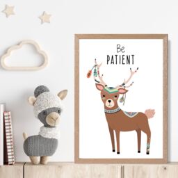 ARTZE Be Patient Deer Tribal Animal Quote Framed Print SIZE: A3 with Oak Frame in Brown - Size: A4 - thumbnail 2