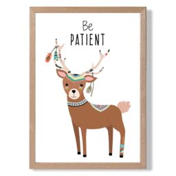 ARTZE Be Patient Deer Tribal Animal Quote Framed Print SIZE: A3 with Oak Frame in Brown - Size: A4 - thumbnail 1