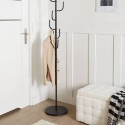 Wyld and Coco Black Metal Coat Stand 170 cm Freestanding Six Hooks - thumbnail 1
