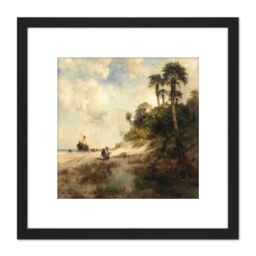 Artery8 Moran Fort George Island Florida 8X8 Inch Square Wooden Framed Wall Art Print Picture with Mount in Black - thumbnail 1