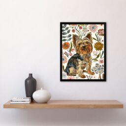 Artery8 Yorkshire Terrier Dog Lover Boho Floral Pattern Framed Wall Art in Brown - Size: A4 - thumbnail 4