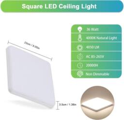 Goeco LED Ceiling Light Flat, 36W IP44 4000K, Modern Ceiling Lighting Square in White - thumbnail 3