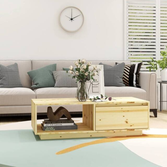 Berkfield Home Modern Coffee Table 110x50x33.5 cm Solid Firwood in Light Brown - image 1