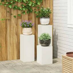 Berkfield Home Outdoor Plant Stands Pillar 3 pcs White Steel - thumbnail 2