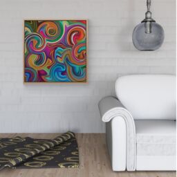 Warren Reed - Designer Colourful Wave Pattern Framed Canvas in Light Brown - Size: w40 inch x h40 inch - thumbnail 2