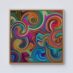 Warren Reed - Designer Colourful Wave Pattern Framed Canvas in Light Brown - Size: w40 inch x h40 inch - thumbnail 1