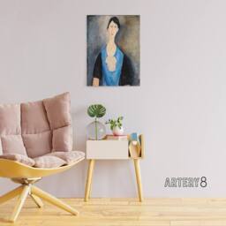 "Artery8 Young Woman in Blue Portrait Modigliani Vintage Canvas Wall Art in Grey - Size: W18"" x H24""" - thumbnail 3