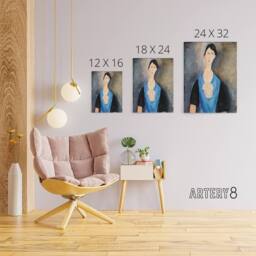 "Artery8 Young Woman in Blue Portrait Modigliani Vintage Canvas Wall Art in Grey - Size: W18"" x H24""" - thumbnail 4