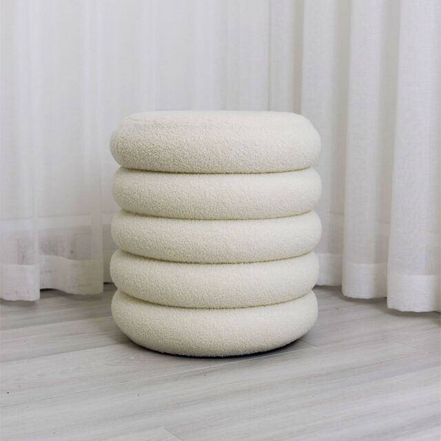 CARME HOME Daisy Ivory Teddy fabric Storage Stool - image 1