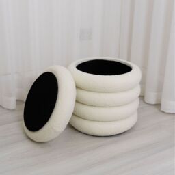 CARME HOME Daisy Ivory Teddy fabric Storage Stool - thumbnail 2