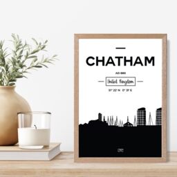 ARTZE Chatham Black & White City Skyline Framed Print SIZE: A3 with Oak Frame - Size: A4 - thumbnail 2