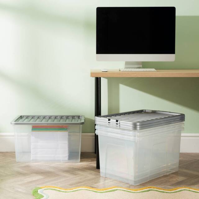 Wham Crystal 60L Clear Box & Stronger Lid PK4 in Silver - image 1