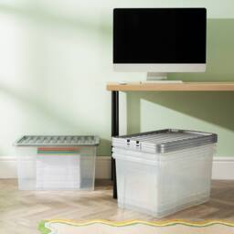 Wham Crystal 60L Clear Box & Stronger Lid PK4 in Silver - thumbnail 1