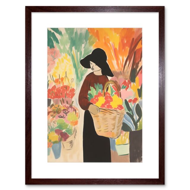 "Artery8 Wall Art Print At the Flower Market Danish Pastel Aesthetic Watercolour Painting Floral Bouquet Artwork Framed 9X7 Inch - Size: W7"" x H9""" - image 1