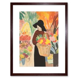 "Artery8 Wall Art Print At the Flower Market Danish Pastel Aesthetic Watercolour Painting Floral Bouquet Artwork Framed 9X7 Inch - Size: W7"" x H9""" - thumbnail 1