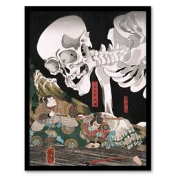 Artery8 Mitsukuni Defying the Skeleton Specter Kuniyoshi Framed Wall Art Print - Size: A4 - thumbnail 1