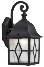Happy Homewares Traditional Outdoor Matt Black Wall Lantern Light with Cathedral Lead Glass