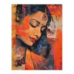 "Artery8 Young Indian Woman Portrait Modern Artwork Beauty Wall Art Print in Orange - Size: W24"" x H32""" - thumbnail 1