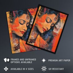 "Artery8 Young Indian Woman Portrait Modern Artwork Beauty Wall Art Print in Orange - Size: W24"" x H32""" - thumbnail 2