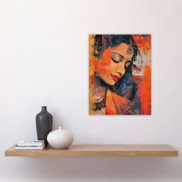 "Artery8 Young Indian Woman Portrait Modern Artwork Beauty Wall Art Print in Orange - Size: W24"" x H32""" - thumbnail 4