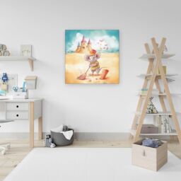 "Warren Reed - Designer Mouse On A Beach Holiday Canvas in Yellow - Size: W30"" x H30""" - thumbnail 3