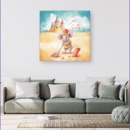 "Warren Reed - Designer Mouse On A Beach Holiday Canvas in Yellow - Size: W30"" x H30""" - thumbnail 4