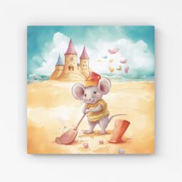 "Warren Reed - Designer Mouse On A Beach Holiday Canvas in Yellow - Size: W30"" x H30""" - thumbnail 1