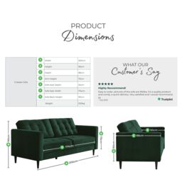 FurnitureboxUK Jade 3-Seater Soft Touch Velvet Sofa With Solid Wood Frame in Emerald - thumbnail 8
