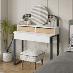 Decortie 'Lora' Modern Dressing Table with Mirror 4 LED Lights 96cm in White - Size: 2 Pack - thumbnail 1
