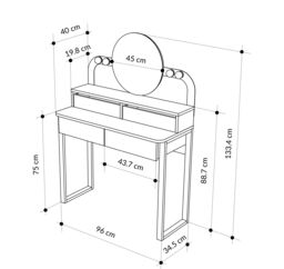 Decortie 'Lora' Modern Dressing Table with Mirror 4 LED Lights 96cm in White - Size: 2 Pack - thumbnail 5
