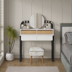 Decortie 'Lora' Modern Dressing Table with Mirror 4 LED Lights 96cm in White - Size: 2 Pack - thumbnail 3