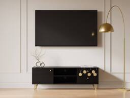 Vente-unique TV Stand With 1 Door, 2 Drawers, & 2 Shelves In Mango Wood & Metal in Black - thumbnail 1