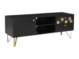 Vente-unique TV Stand With 1 Door, 2 Drawers, & 2 Shelves In Mango Wood & Metal in Black - thumbnail 5