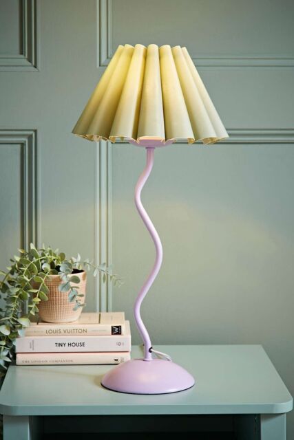 ValueLights Wiggle Sage Pleated Scallop Lamp Shade Pale Purple Metal Table Lamp - image 1