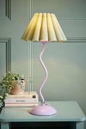 ValueLights Wiggle Sage Pleated Scallop Lamp Shade Pale Purple Metal Table Lamp