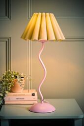 ValueLights Wiggle Sage Pleated Scallop Lamp Shade Pale Purple Metal Table Lamp - thumbnail 2