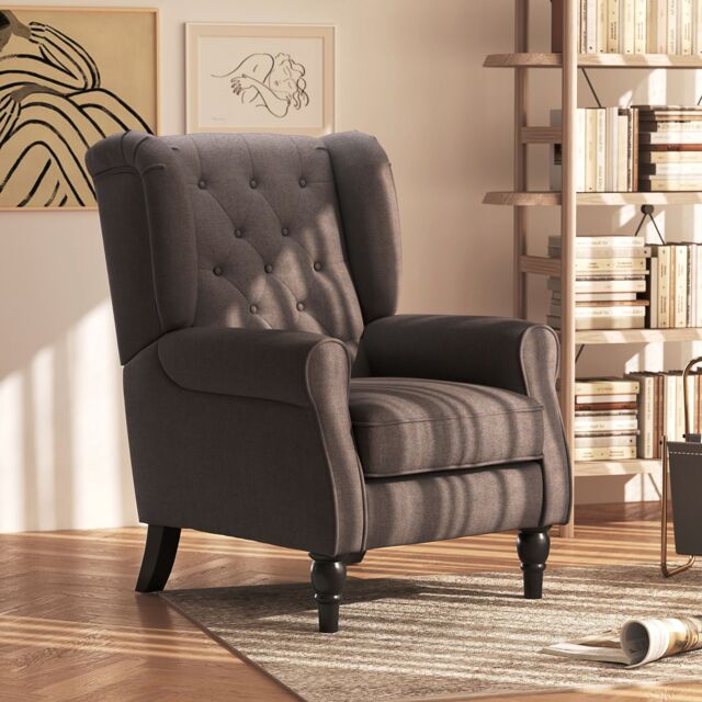 HOMCOM Accent Armchair Home Furniture Tufted Club Wood Fabric in Brown - image 1