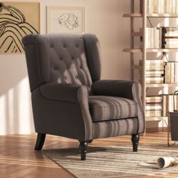 HOMCOM Accent Armchair Home Furniture Tufted Club Wood Fabric in Brown - thumbnail 1