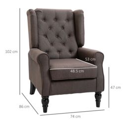HOMCOM Accent Armchair Home Furniture Tufted Club Wood Fabric in Brown - thumbnail 3