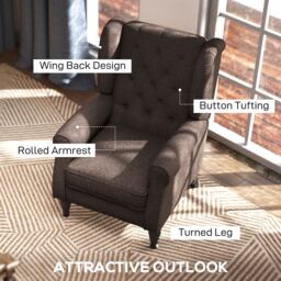 HOMCOM Accent Armchair Home Furniture Tufted Club Wood Fabric in Brown - thumbnail 4