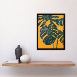 "Artery8 Plant Lover Dark Green Yellow Monstera Leaves Framed Art Print - Size: W12"" x H16""" - thumbnail 4
