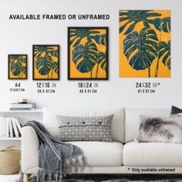 "Artery8 Plant Lover Dark Green Yellow Monstera Leaves Framed Art Print - Size: W12"" x H16""" - thumbnail 3