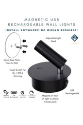 CGC Lighting 'Scarlet' Black Adjustable Head LED Rechargeable Magnetic USB Reading Bedside Wall Light - thumbnail 2