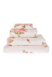 Homescapes Floral Printed Cotton Towel in Cream - thumbnail 1