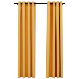 Berkfield Home Linen-Look Blackout Curtains with Grommets 2pcs Yellow 140x225cm - Size: 140x225 cm - thumbnail 2