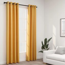 Berkfield Home Linen-Look Blackout Curtains with Grommets 2pcs Yellow 140x225cm - Size: 140x225 cm