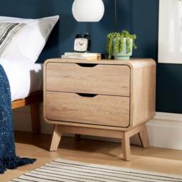 Home Source 2 Drawer Bedside Scandi Legs Home Bedroom Nightstand Lamp Side Table in Light Oak
